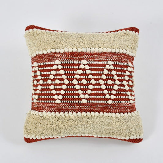 Handwoven Textured Cushion Cover – Rust & Ivory | 40x40 cm (16x16 Inch)