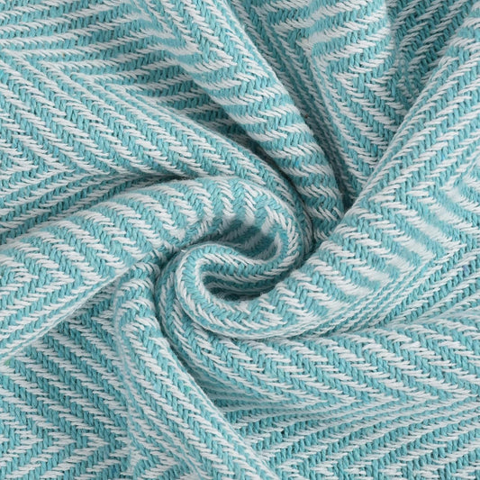 Sky Blue Zig Zag Chevron Cotton Throw Blanket - (125×150 cm / 50×60 inches)