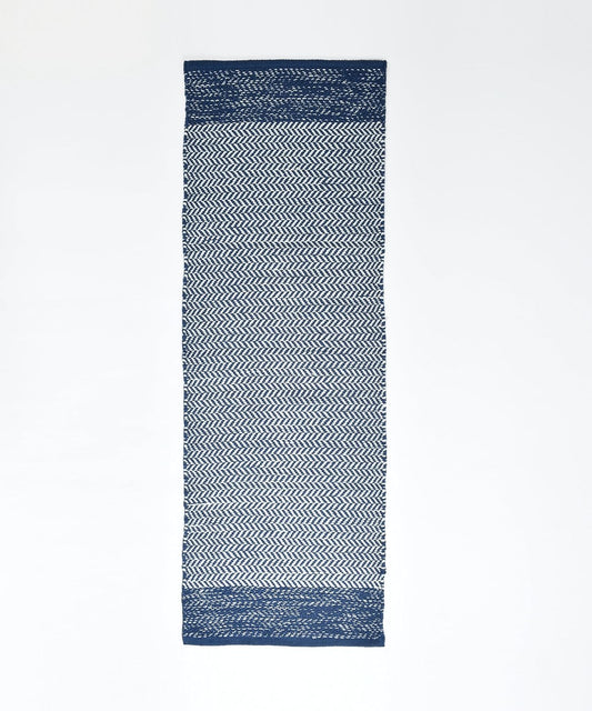 Handloom Cotton Pitloom Runner Rug – 50×150 cm | Soft & Durable Bedside & Entryway Floor Mat (Blue & White)