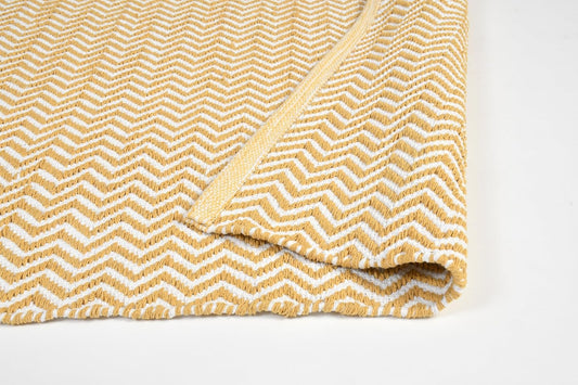 Handwoven Cotton Rug | Floor Mat for Living Room, Bedroom (White & Yellow)