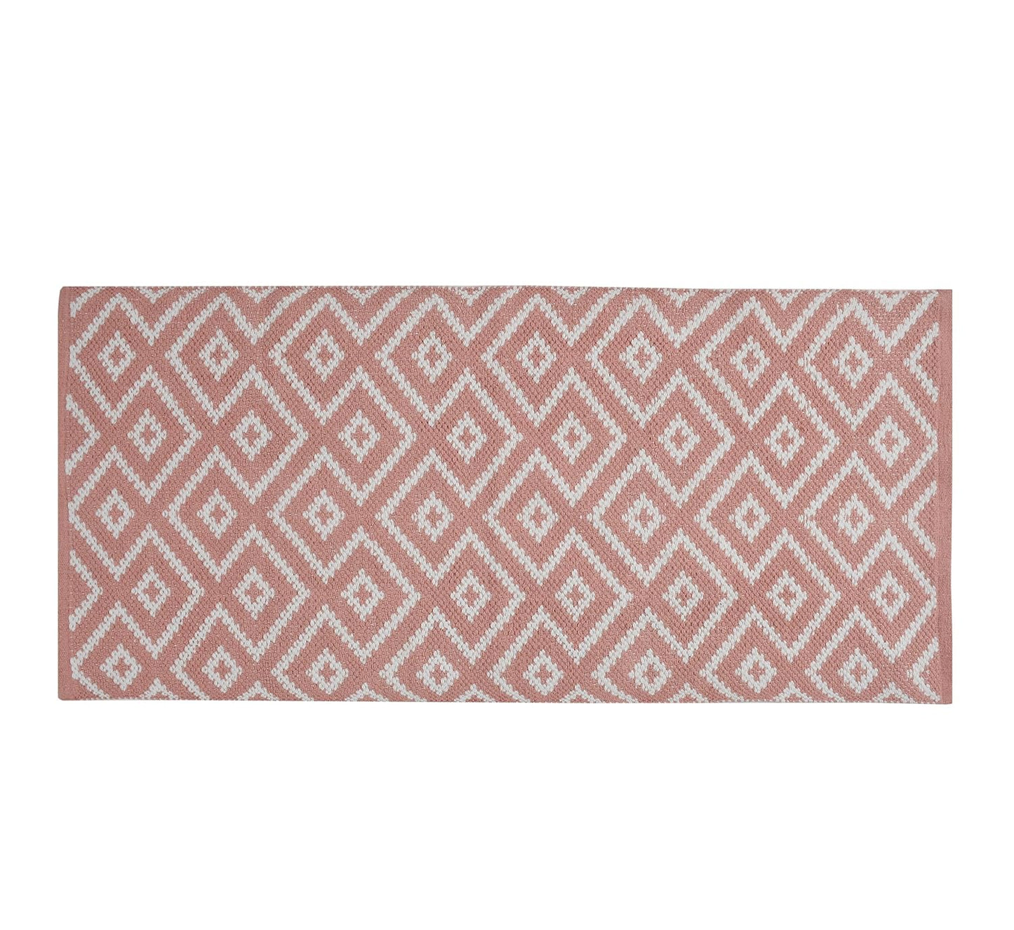 Blush Weave Accent Rug – Handwoven Cotton Floor Mat for Modern Homes (Pink & White)