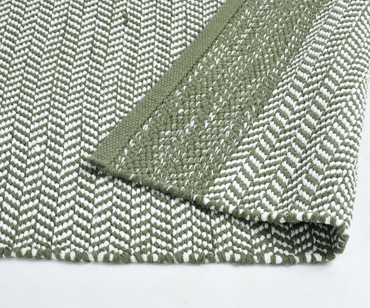 Green & White Handloom Pitloom Accent Rug – Soft Cotton Floor Mat (50×80 cm)