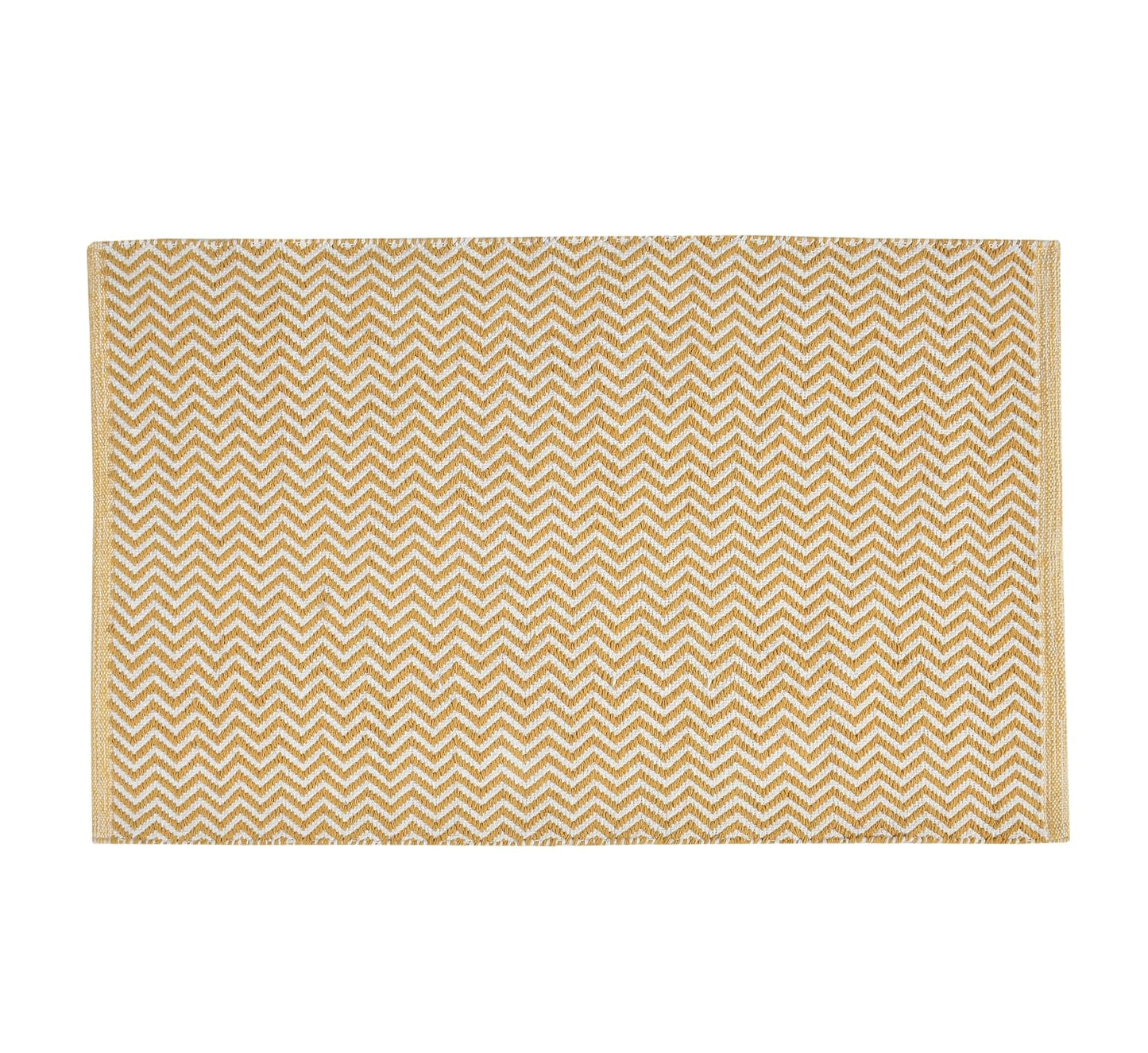 Handwoven Cotton Rug | Floor Mat for Living Room, Bedroom (White & Yellow)