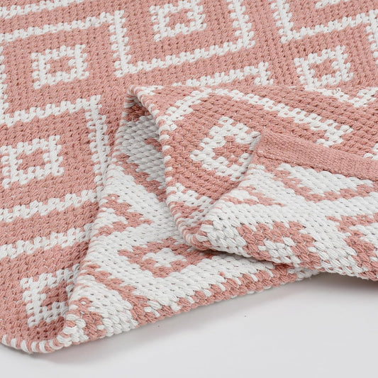 Blush Weave Accent Rug – Handwoven Cotton Floor Mat for Modern Homes (Pink & White)