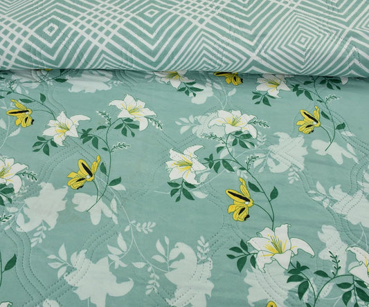 Ultrasonic Quilted Reversible Comforter – Floral Mint Green | 75×90 inches