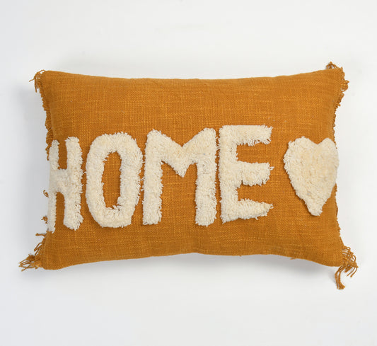 Tufted “HOME” Decorative Cushion Cover – Mustard Yellow | 30×50 cm