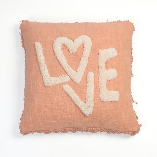 Weavers Hut Tufted LOVE Cushion Cover – 18x18 Inch | Textured Handmade Look | Soft Decorative Throw Pillow Cover