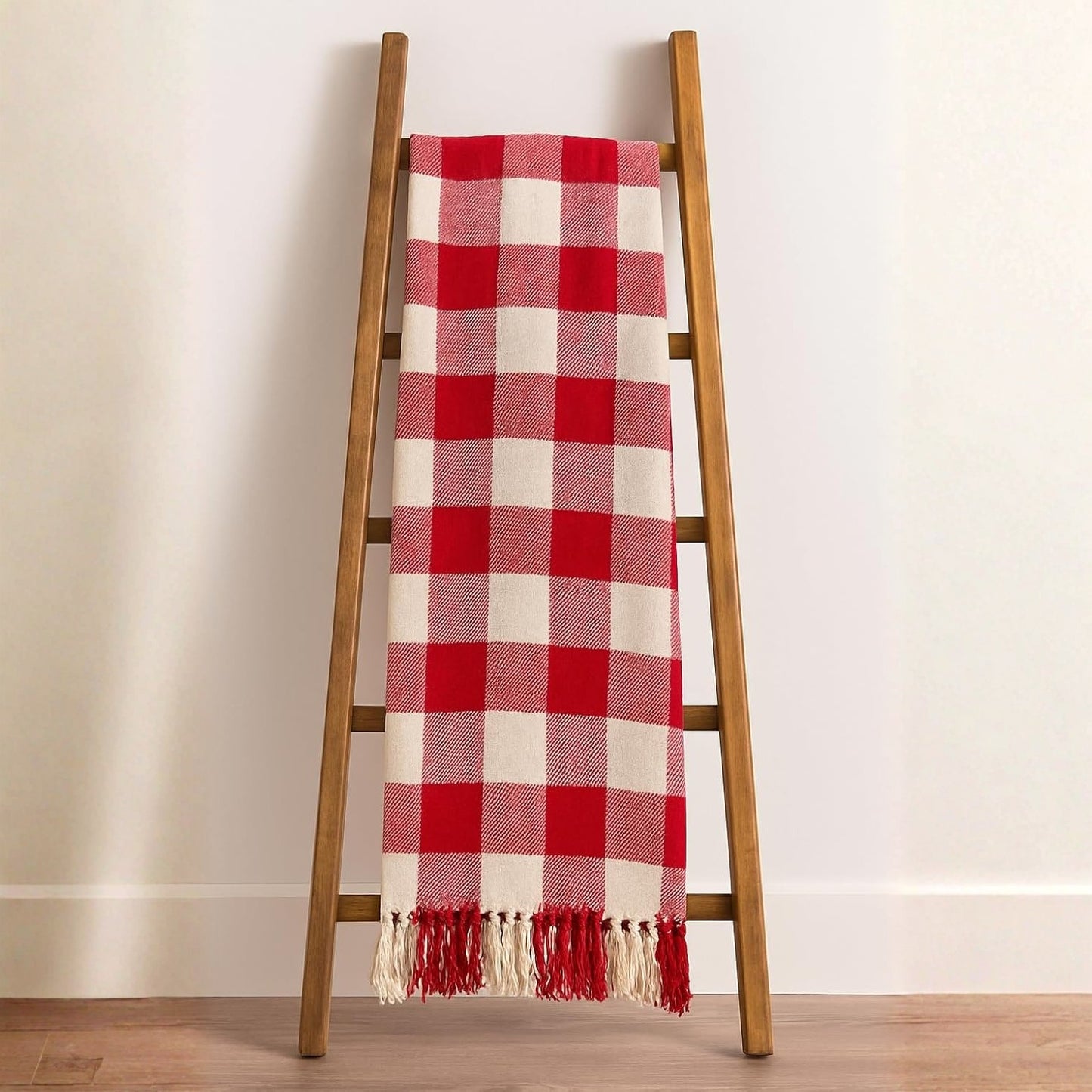 Red & White Checkered Cotton Throw – 130×170 cm