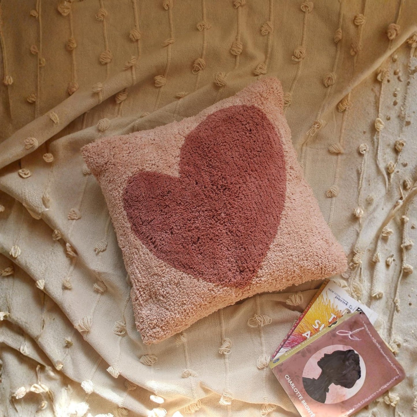 Cotton Tufted Cushion Cover – 16×16 inches (40×40 cm) | Throw Pillow Cover with Heart Design