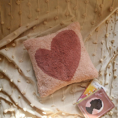 Cotton Tufted Cushion Cover – 16×16 inches (40×40 cm) | Throw Pillow Cover with Heart Design