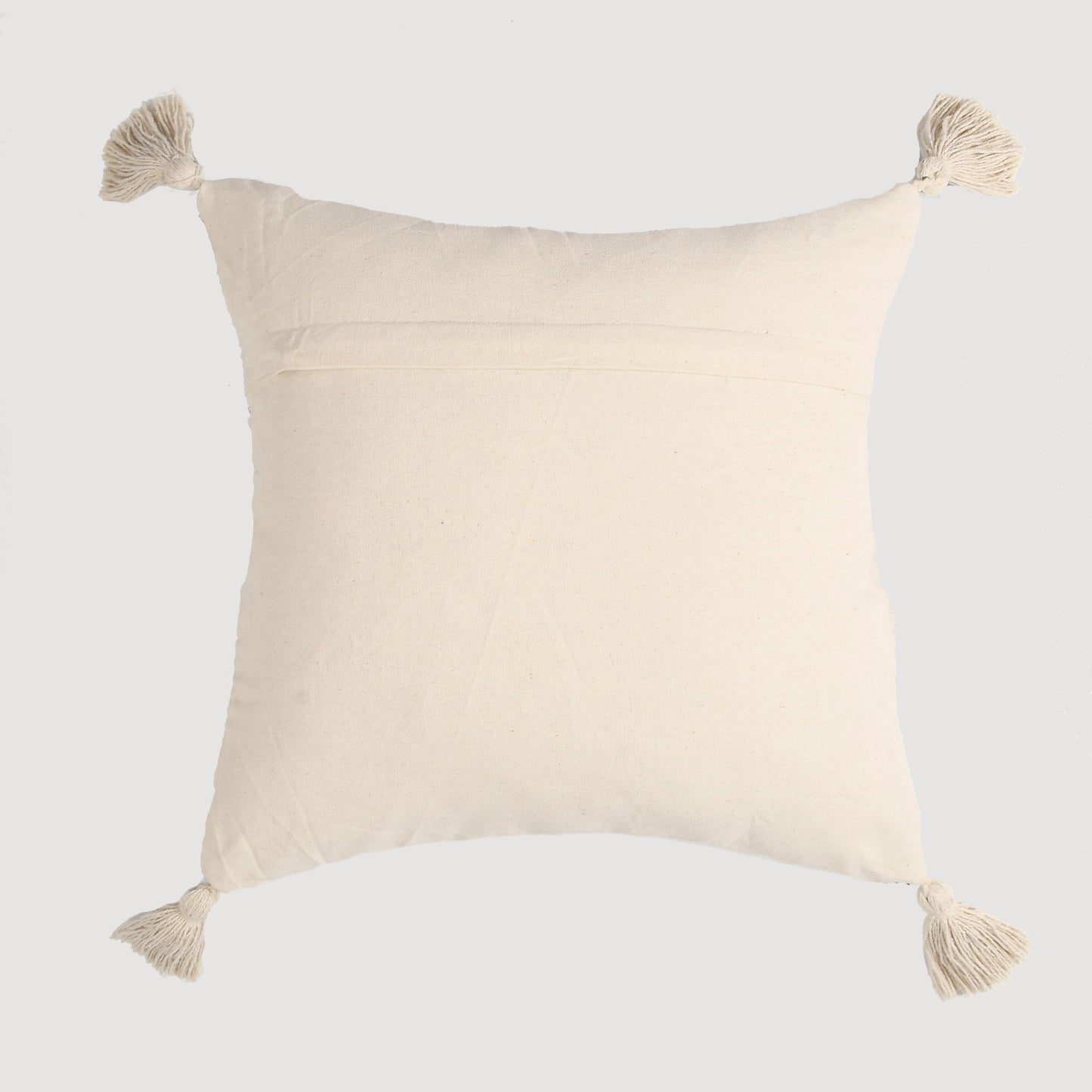 Handwoven Textured Cushion Cover with Tassels – Blue & Ivory | 40x40 cm (16x16 Inch)