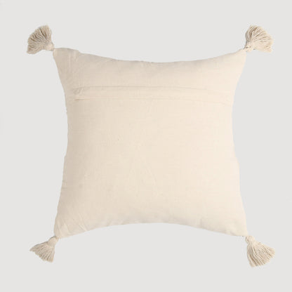 Handwoven Textured Cushion Cover with Tassels – Blue & Ivory | 40x40 cm (16x16 Inch)