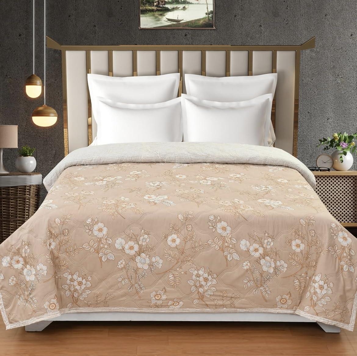 Premium Ultrasonic Quilted Comforter – Ultra-Soft Hypoallergenic Microfiber, Fade-Resistant All-Season Comfort (230 × 190 cm, Beige)