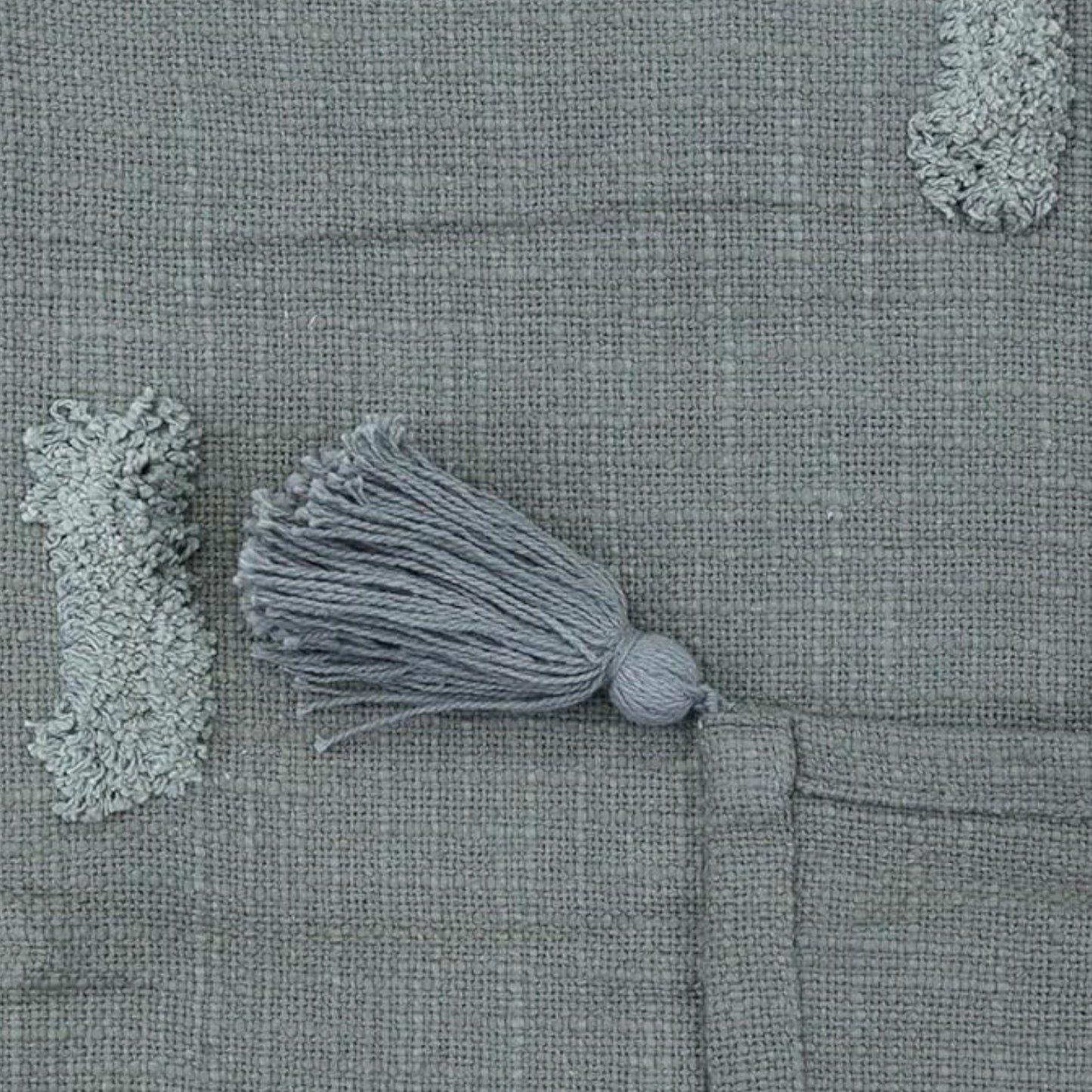 Tufted Cotton Throw Blanket with Tassels – Grey | 125×150 cm