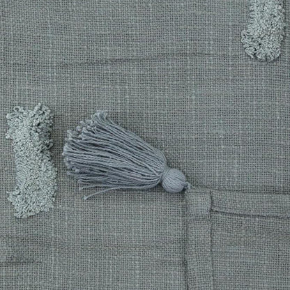 Tufted Cotton Throw Blanket with Tassels – Grey | 125×150 cm