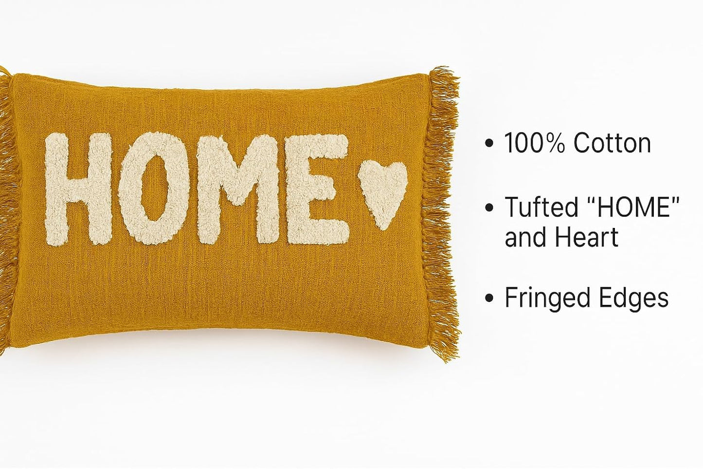 Tufted “HOME” Decorative Cushion Cover – Mustard Yellow | 30×50 cm