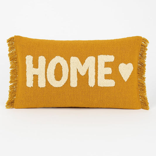 Tufted “HOME” Decorative Cushion Cover – Mustard Yellow | 30×50 cm