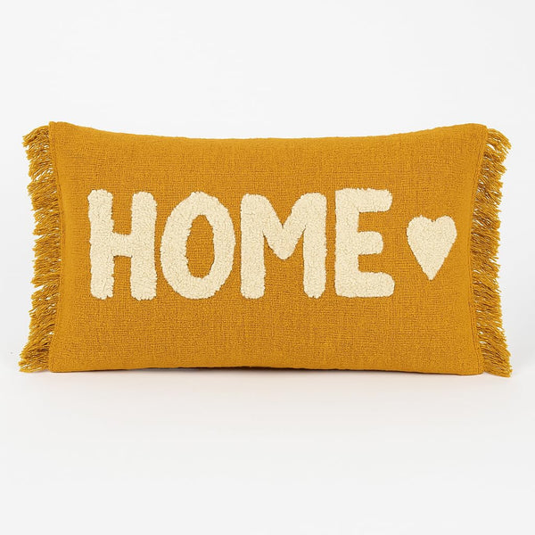 Tufted “HOME” Decorative Cushion Cover – Mustard Yellow | 30×50 cm