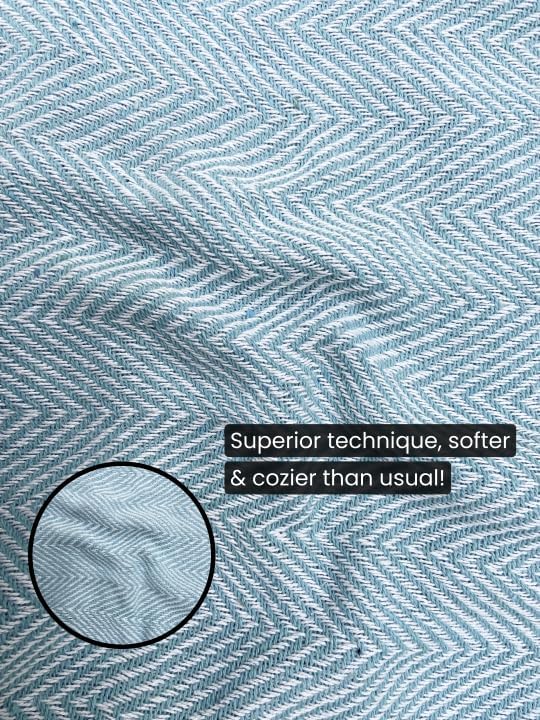 Sky Blue Zig Zag Chevron Cotton Throw Blanket - (125×150 cm / 50×60 inches)