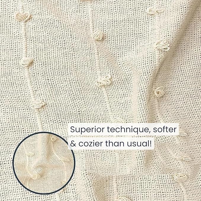Premium Textured Cotton Throw Blanket with Tassels – 130×180 cm | Soft Sofa & Bed Throw