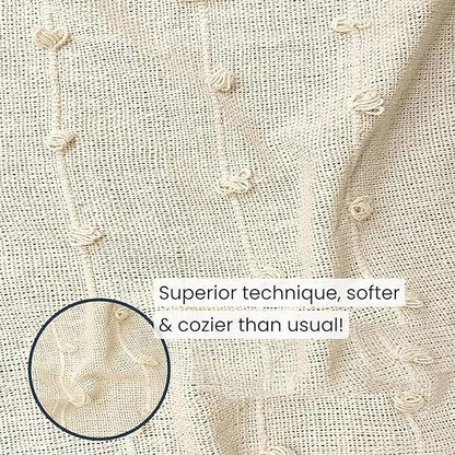 Premium Textured Cotton Throw Blanket with Tassels – 130×180 cm | Soft Sofa & Bed Throw