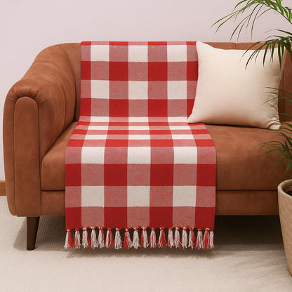 Red & White Checkered Cotton Throw – 130×170 cm