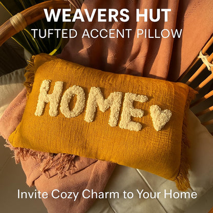 Tufted “HOME” Decorative Cushion Cover – Mustard Yellow | 30×50 cm