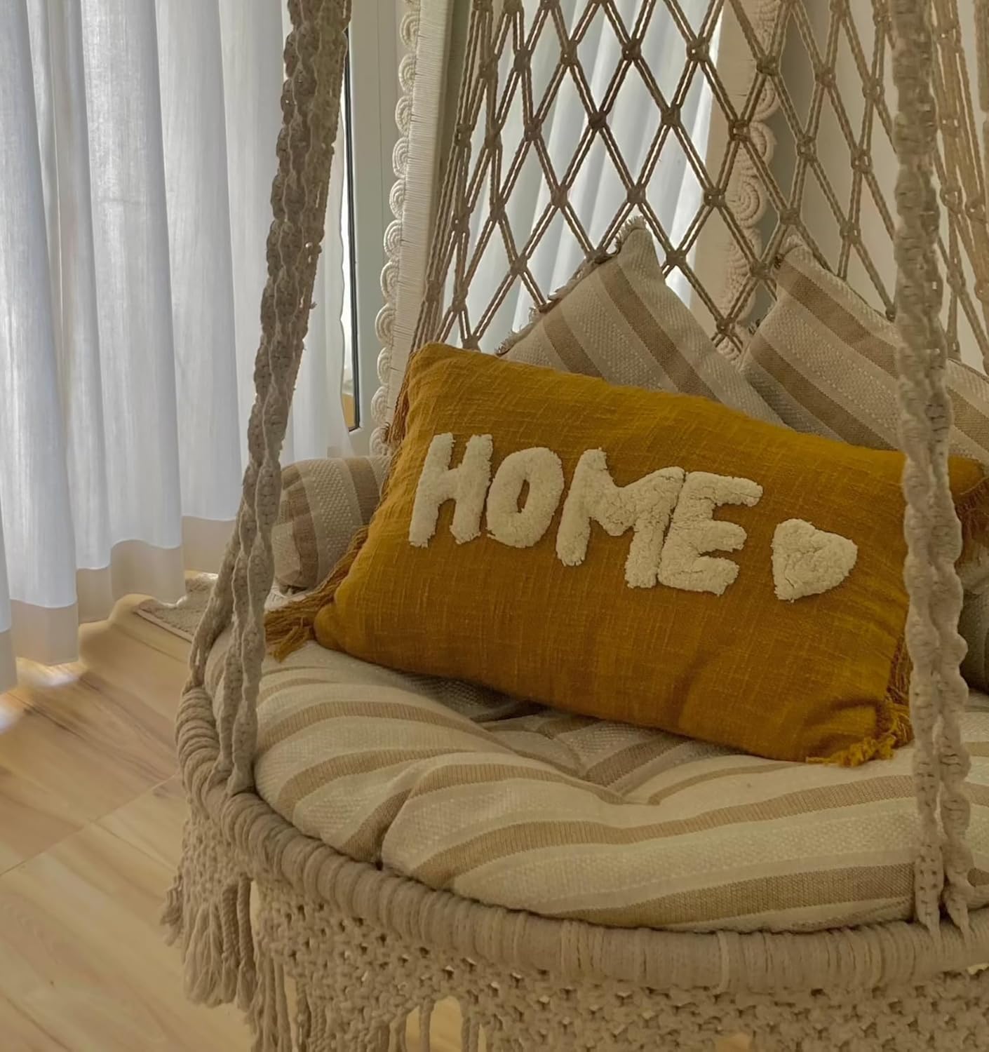 Tufted “HOME” Decorative Cushion Cover – Mustard Yellow | 30×50 cm