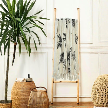 Palm Tree Print Cotton Throw Blanket with Tassels - (125×150 cm)