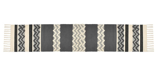 Tufted Cotton Table Runner 40×220 cm – Handcrafted Boho Striped & Chevron Design with Tassels