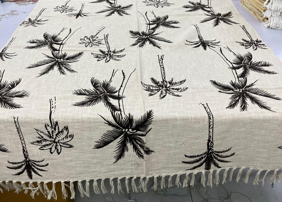 Palm Tree Print Cotton Throw Blanket with Tassels - (125×150 cm)