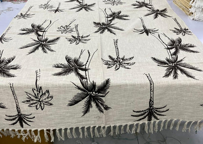 Palm Tree Print Cotton Throw Blanket with Tassels - (125×150 cm)