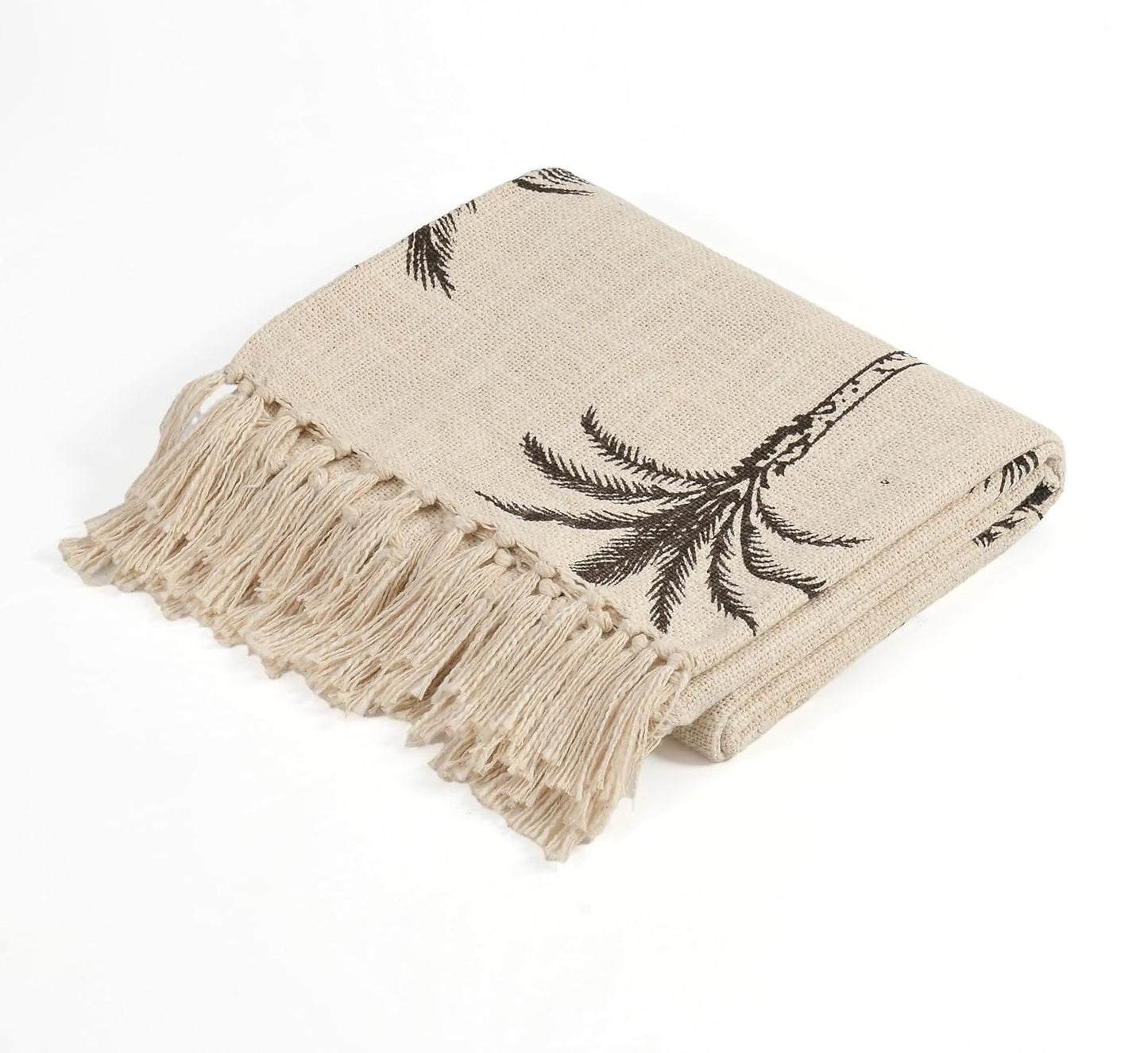 Palm Tree Print Cotton Throw Blanket with Tassels - (125×150 cm)