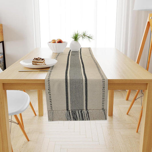Tufted Cotton Table Runner 40×220 cm – Handcrafted Striped Woven Design with Tassels (Copy)