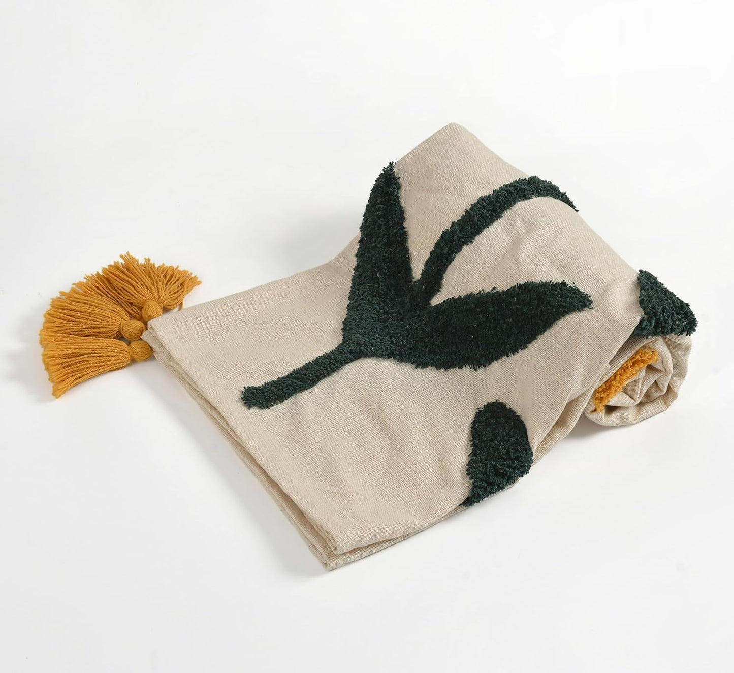 Hand Tufted Floral Cotton Throw Blanket – Beige | 50×60 Inches (125×150 cm)