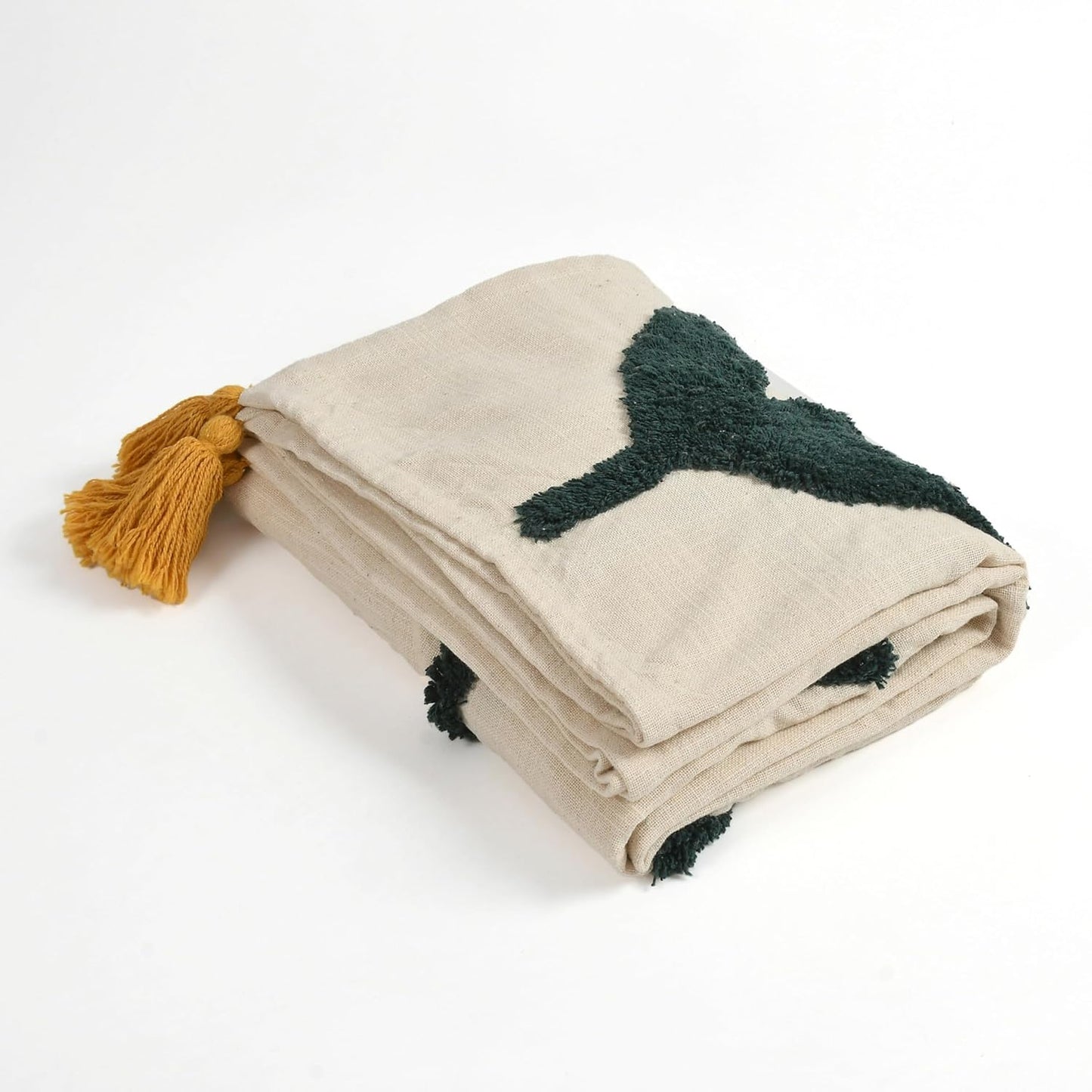 Hand Tufted Floral Cotton Throw Blanket – Beige | 50×60 Inches (125×150 cm)