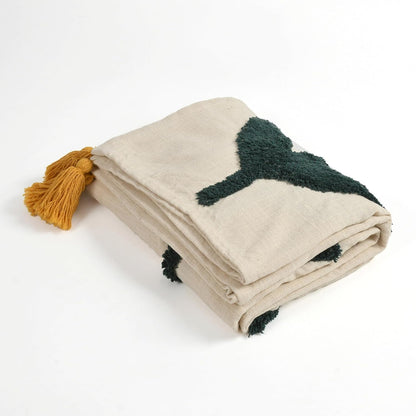 Hand Tufted Floral Cotton Throw Blanket – Beige | 50×60 Inches (125×150 cm)
