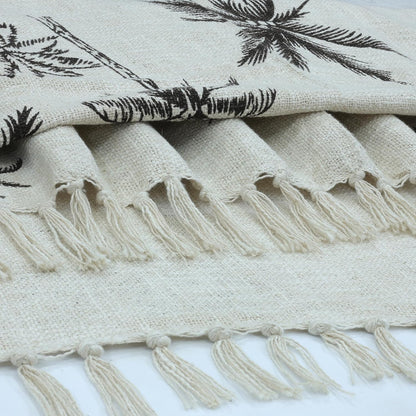 Palm Tree Print Cotton Throw Blanket with Tassels - (125×150 cm)