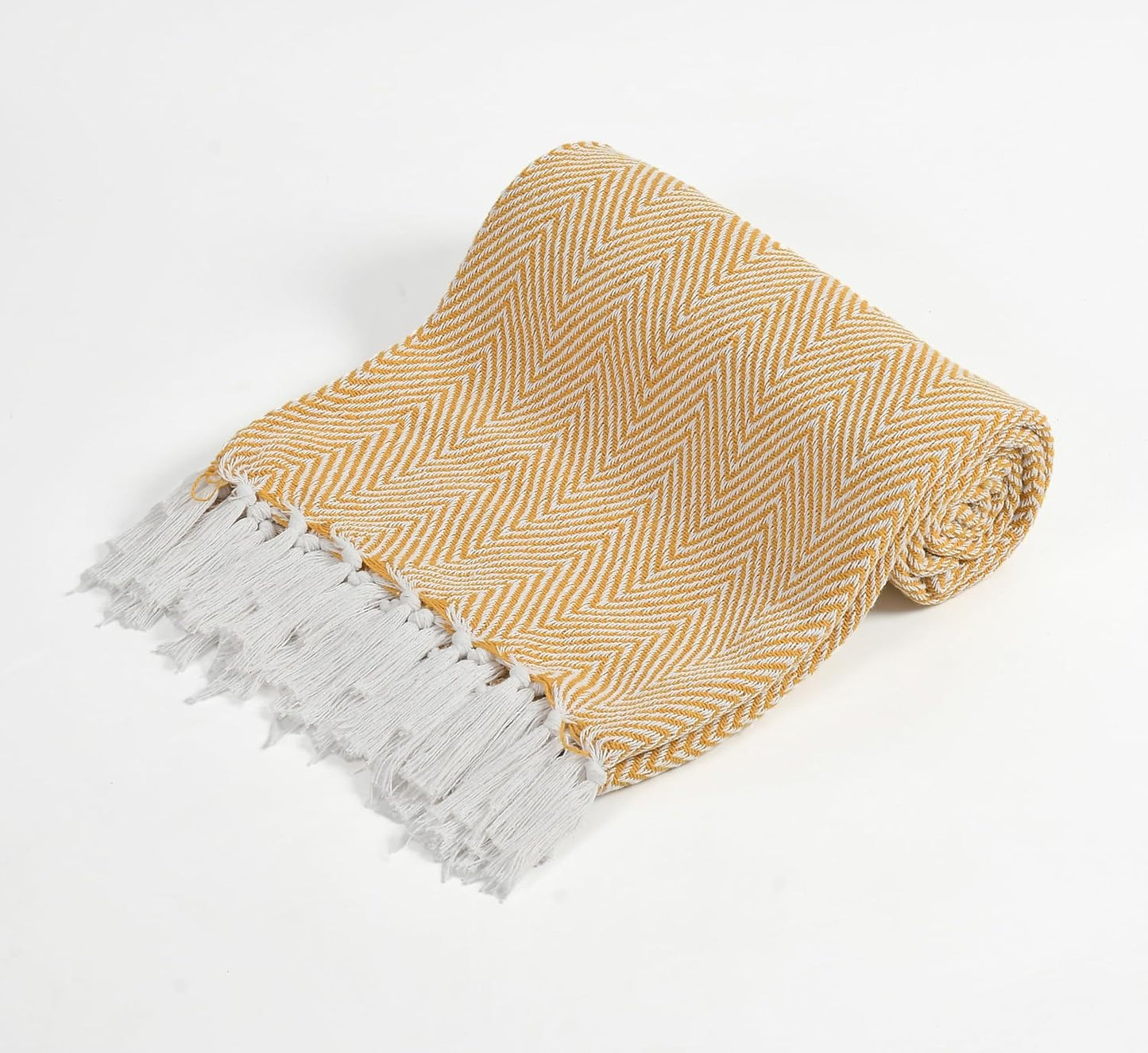 Cotton Herringbone Throw with Tassels for Sofa & Bed – 125×150 cm
