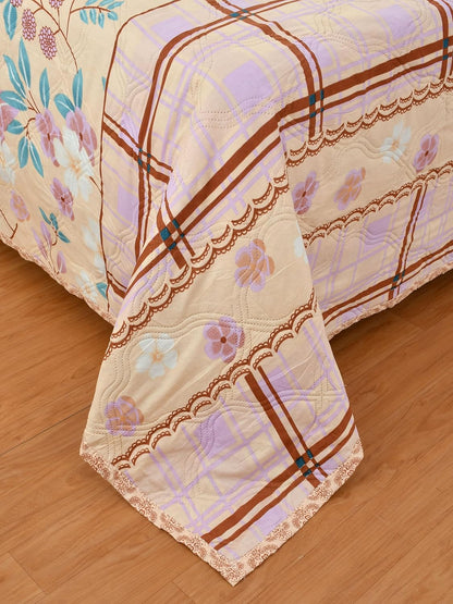 Ultrasonic Quilted Comforter – Peach Floral Design (230×190 CM)