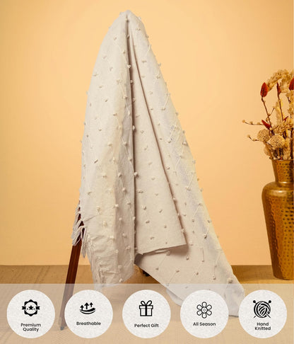 Premium Textured Cotton Throw Blanket with Tassels – 130×180 cm | Soft Sofa & Bed Throw