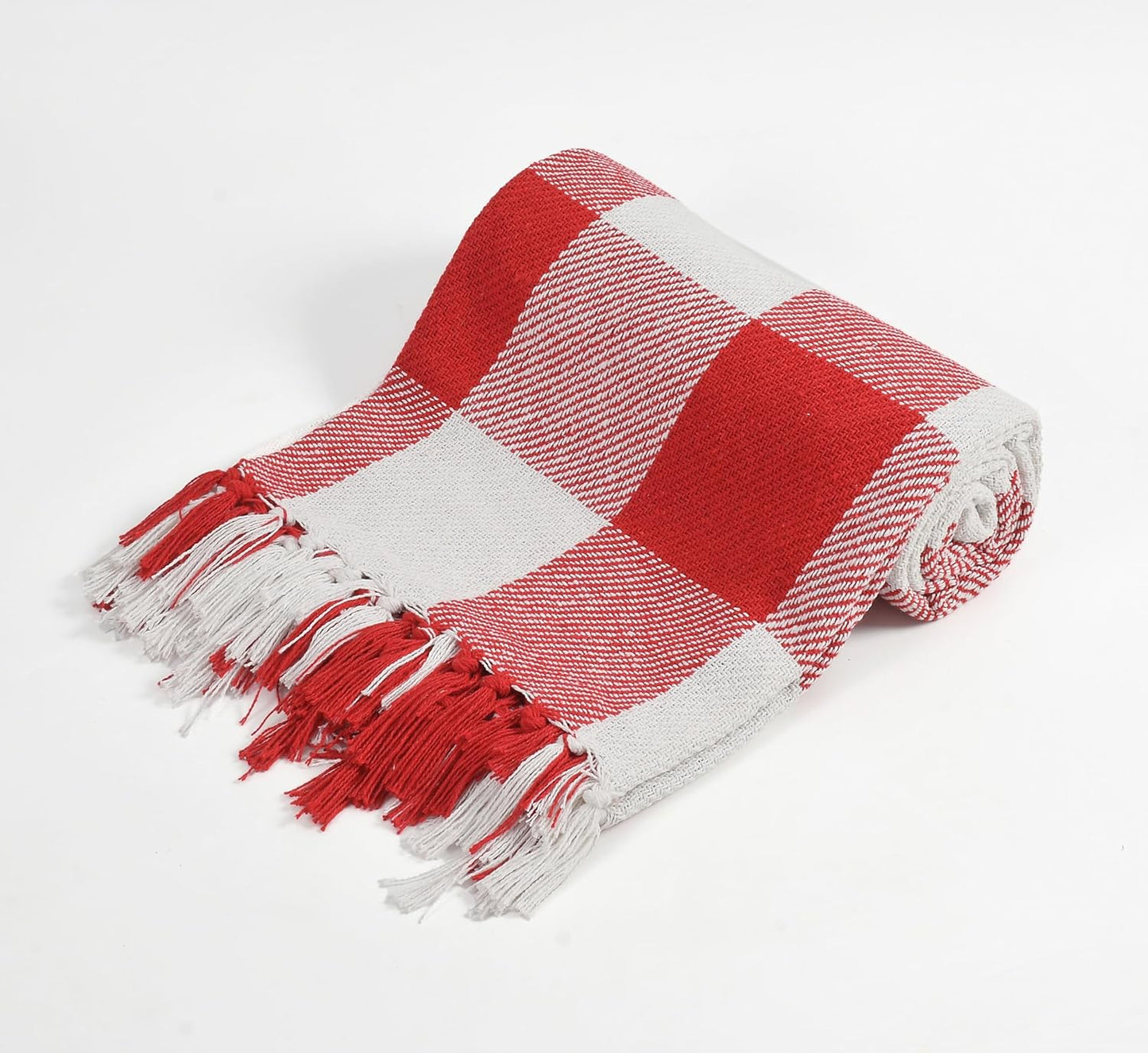 Red & White Checkered Cotton Throw – 130×170 cm