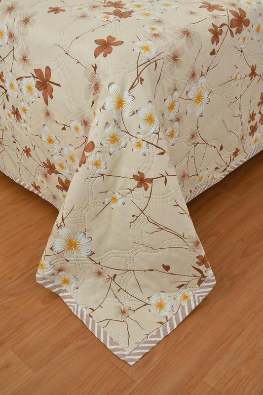 Floral Ultrasonic Quilted Comforter – Ultra-Soft Hypoallergenic All-Season Microfiber (230×190 cm, Rust Beige)