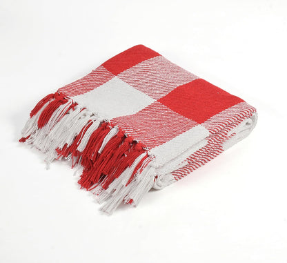 Red & White Checkered Cotton Throw – 130×170 cm