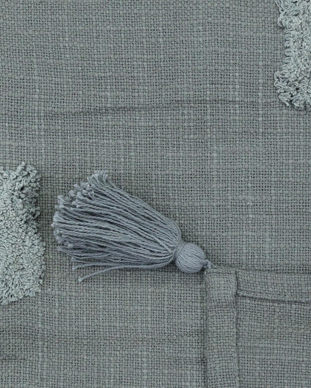 Tufted Cotton Throw Blanket with Tassels – Grey | 125×150 cm