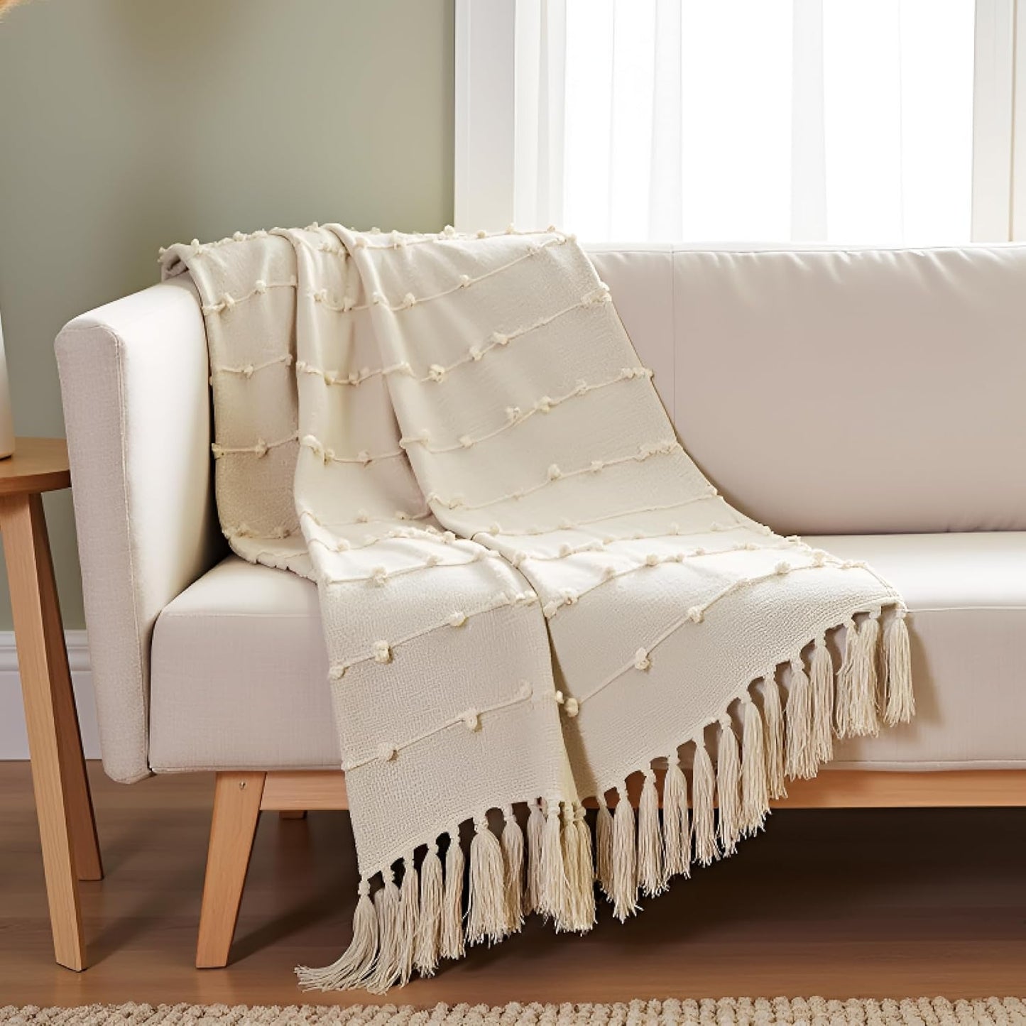 Premium Textured Cotton Throw Blanket with Tassels – 130×180 cm | Soft Sofa & Bed Throw