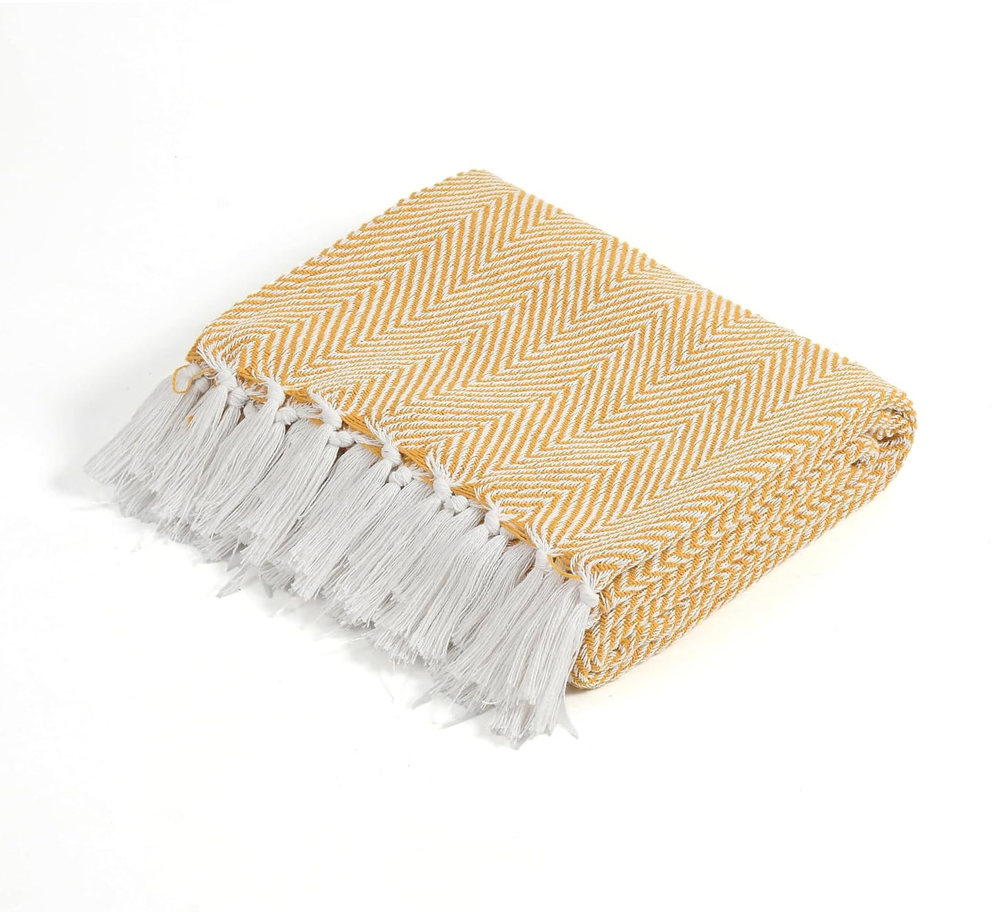 Cotton Herringbone Throw with Tassels for Sofa & Bed – 125×150 cm