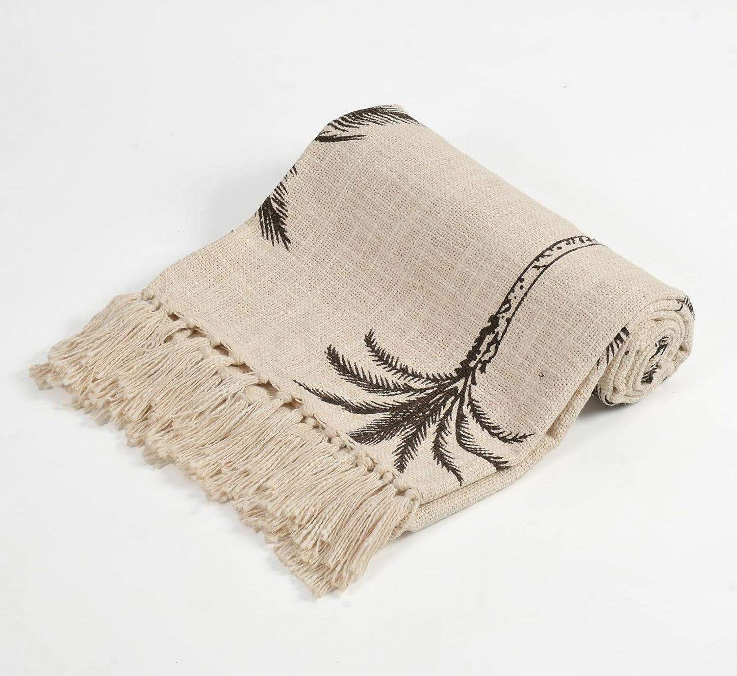 Palm Tree Print Cotton Throw Blanket with Tassels - (125×150 cm)