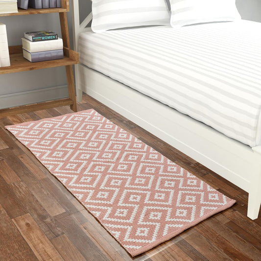 Blush Weave Accent Rug – Handwoven Cotton Floor Mat for Modern Homes (Pink & White)