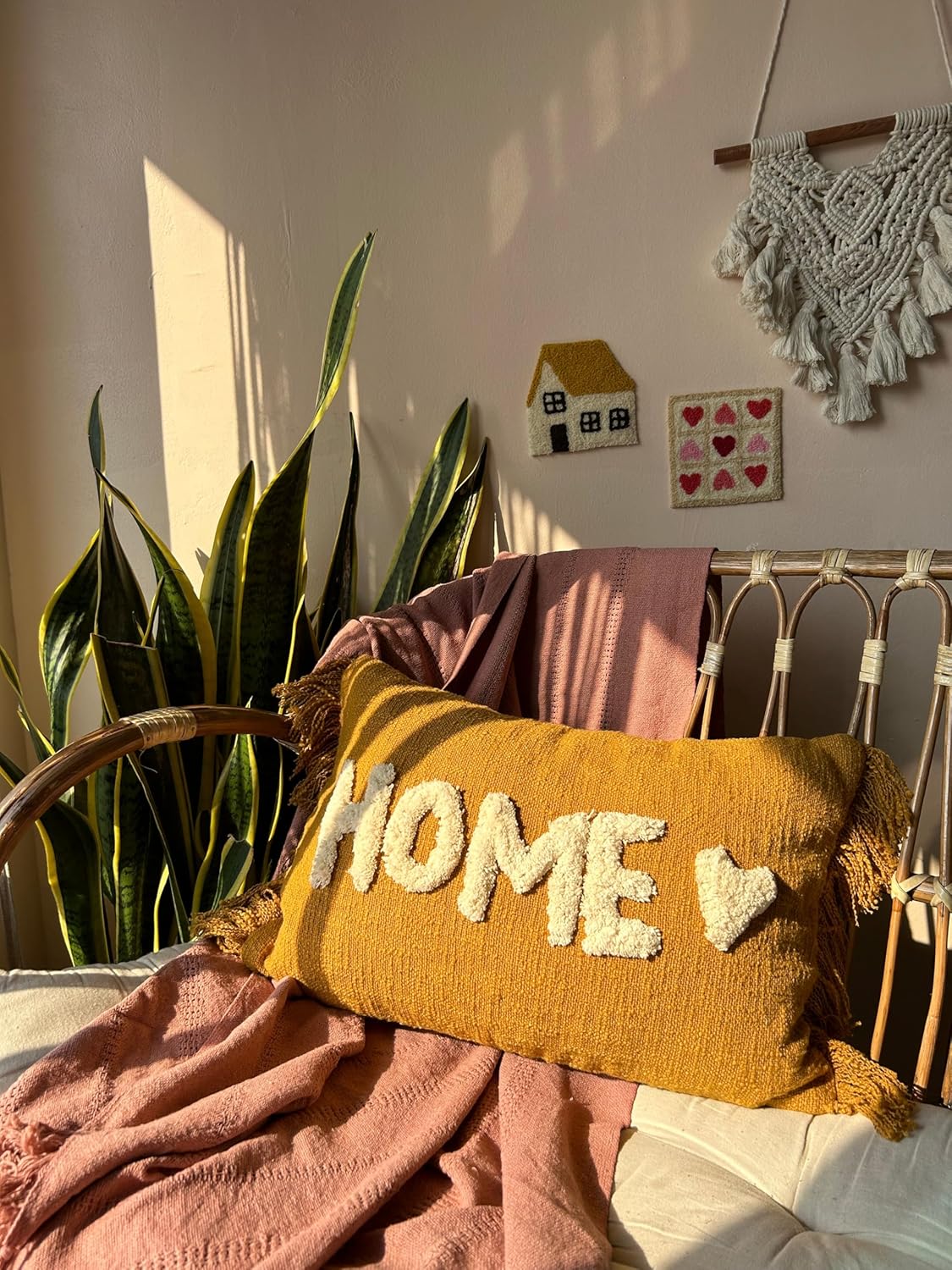 Tufted “HOME” Decorative Cushion Cover – Mustard Yellow | 30×50 cm